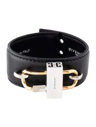 Pre-owned Givenchy Leather Lock Bracelet, 6.75" In Black