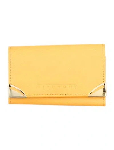 Pre-owned Givenchy Leather Logo Accent Key Pouch In Yellow