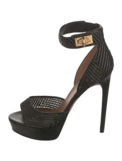Pre-owned Givenchy Leather Mesh Accents Sandals In Black