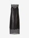 Givenchy Black Lace Trim Leather Midi Dress In Lace Details At The Hem And Neckline