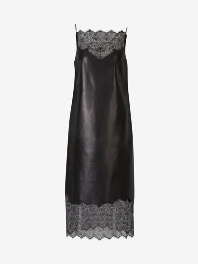 Givenchy Black Lace Trim Leather Midi Dress