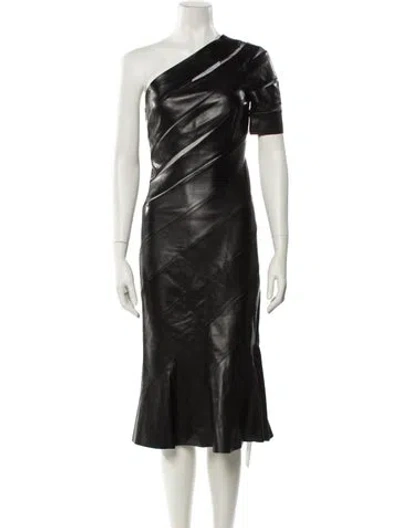 Pre-owned Givenchy Leather Midi Length Dress W/ Tags In Black