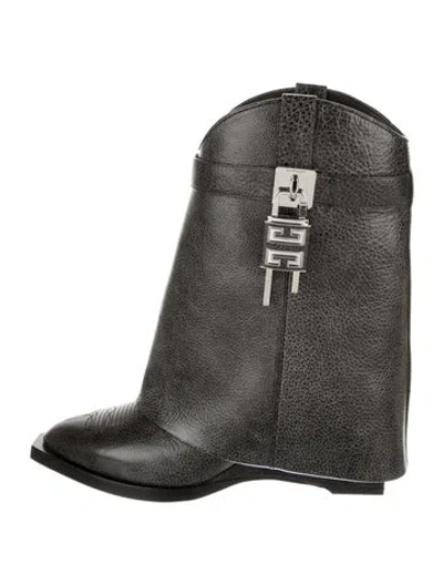 Pre-owned Givenchy Leather Moto Boots In Gray
