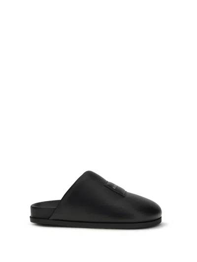 Givenchy Label Flat Mules In Black Nappa Leather Women In Multi
