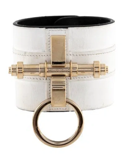 Pre-owned Givenchy Leather Obsedia Cuff Bracelet, 7.25" In White