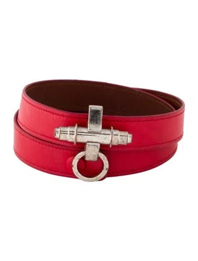 Pre-owned Givenchy Leather Obsedia Triple Wrap Bracelet In Red