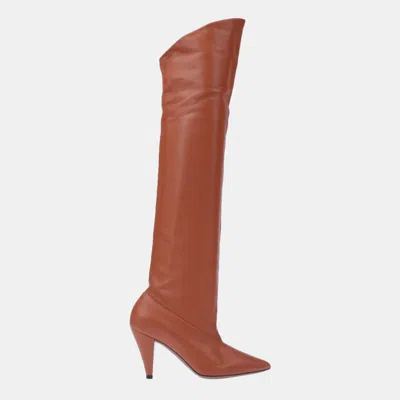 Pre-owned Givenchy Leather Over The Knee Boots Size 41 In Brown