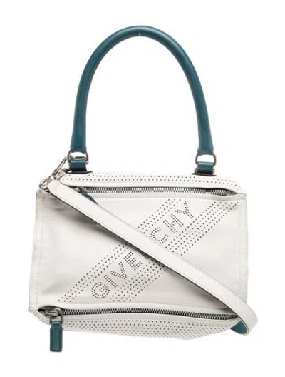 Pre-owned Givenchy Leather Pandora Perforated Leather Bag Small In Neutrals