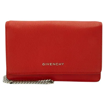 Pre-owned Givenchy Leather Pandora Wallet On Chain In Red