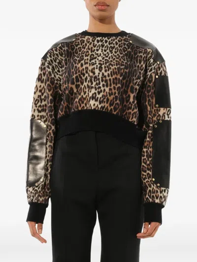 Givenchy Leather Panel Cropped Jumper In Multi
