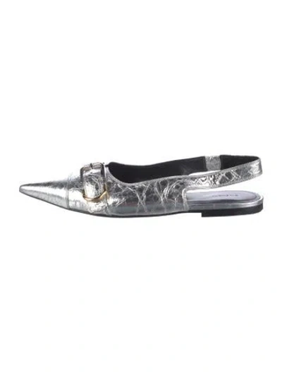 Pre-owned Givenchy Leather Patterned Slingback Flats In Silver