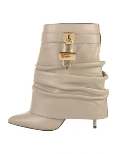 Pre-owned Givenchy Leather Pleated Accents Boots W/ Tags In Neutral