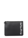 Givenchy Leather Pouch Handbag With Front Painted Effect Logo In Gray
