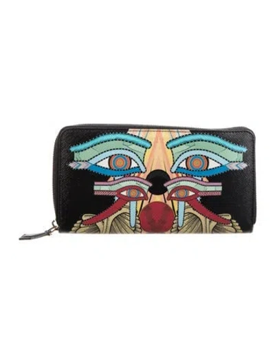 Pre-owned Givenchy Leather Printed Continental Wallet In Black