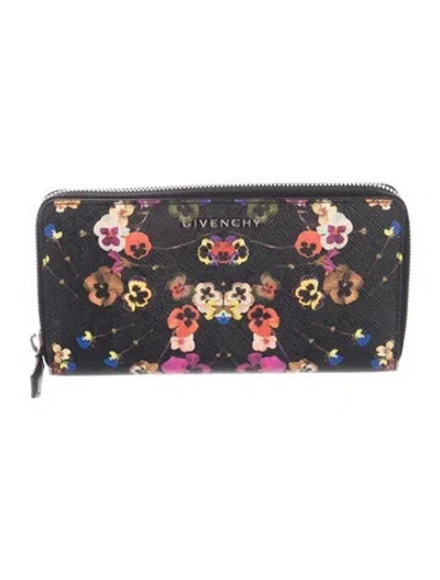 Pre-owned Givenchy Leather Printed Continental Wallet In Black