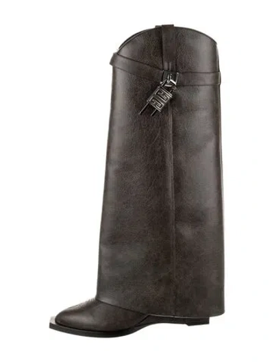 Pre-owned Givenchy Leather Riding Boots In Gray