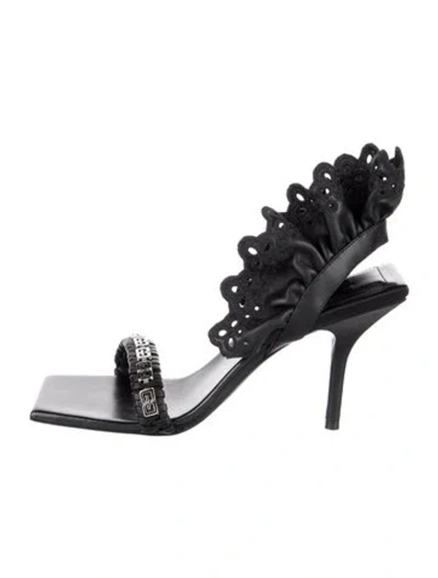 Pre-owned Givenchy Leather Ruffle Embellishment Slingback Sandals In Black