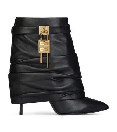 Givenchy Leather Scrunched Shark Lock Heeled Ankle Boots 100 In Black