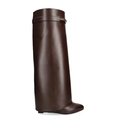 Givenchy Leather Shark Knee-high Boots 95 In Brown