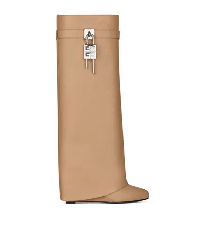 Givenchy Leather Shark Lock Knee-high Boots In Beige