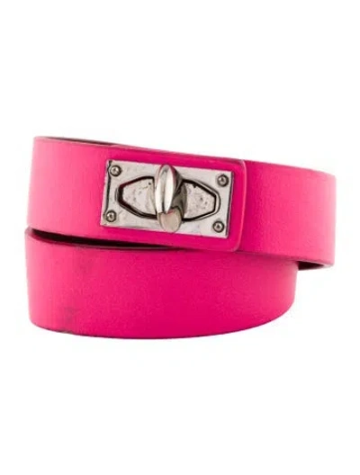 Pre-owned Givenchy Leather Shark Lock Wrap Bracelet In Pink