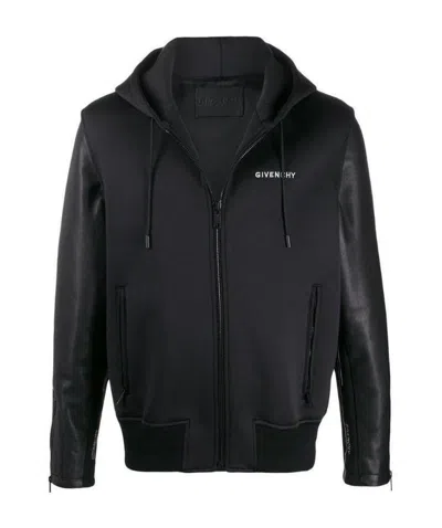 Givenchy Leather Sleeves Hooded Jacket In Black