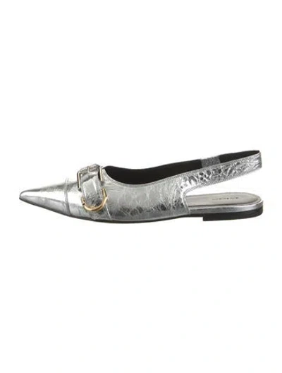 Pre-owned Givenchy Leather Slingback Flats In Silver