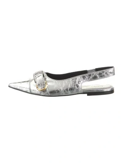Pre-owned Givenchy Leather Slingback Flats In Silver