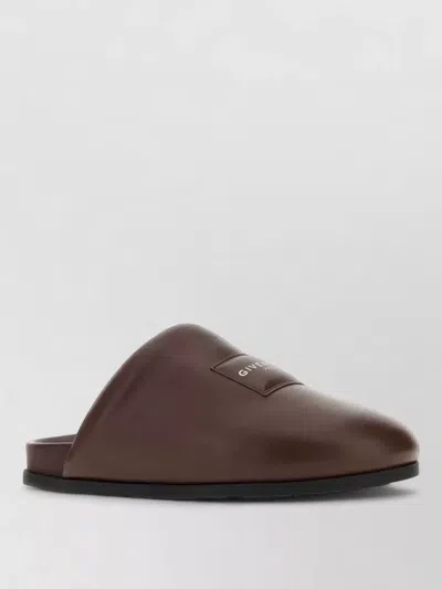 Givenchy Leather Slippers Flat Sole Design In Brown