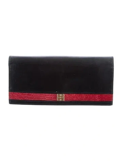 Pre-owned Givenchy Leather Striped Continental Wallet In Black