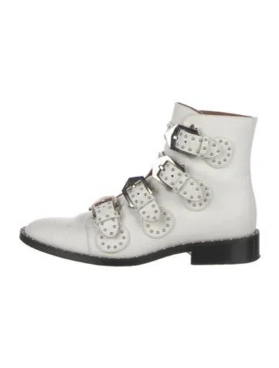 Pre-owned Givenchy Leather Studded Accents Boots In White