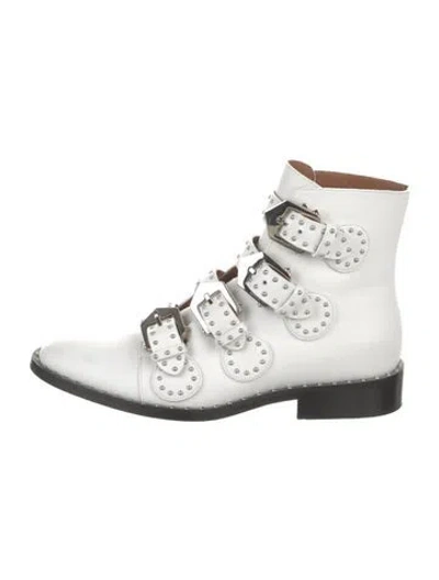 Pre-owned Givenchy Leather Studded Accents Boots In White