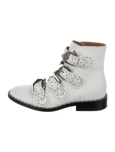 Pre-owned Givenchy Leather Studded Accents Boots In White