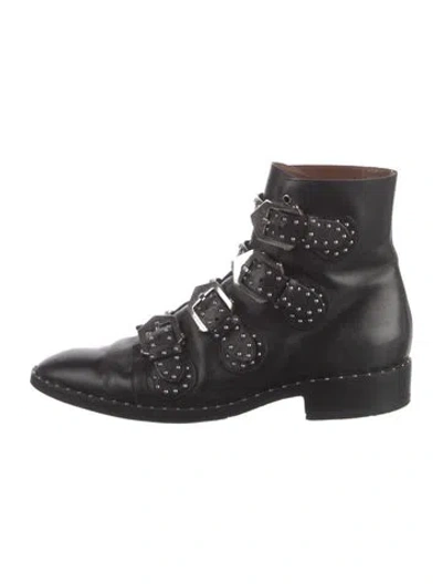 Pre-owned Givenchy Leather Studded Accents Combat Boots In Black