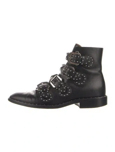 Pre-owned Givenchy Leather Studded Accents Combat Boots In Black