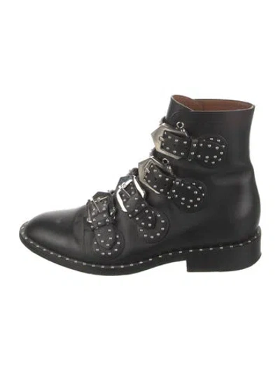Pre-owned Givenchy Leather Studded Accents Combat Boots In Black