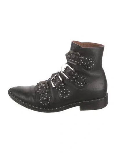 Pre-owned Givenchy Leather Studded Accents Combat Boots In Black