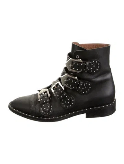 Pre-owned Givenchy Leather Studded Accents Combat Boots In Black