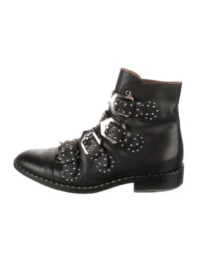 Pre-owned Givenchy Leather Studded Accents Combat Boots In Black