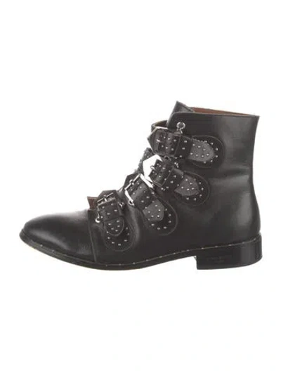 Pre-owned Givenchy Leather Studded Accents Combat Boots In Black