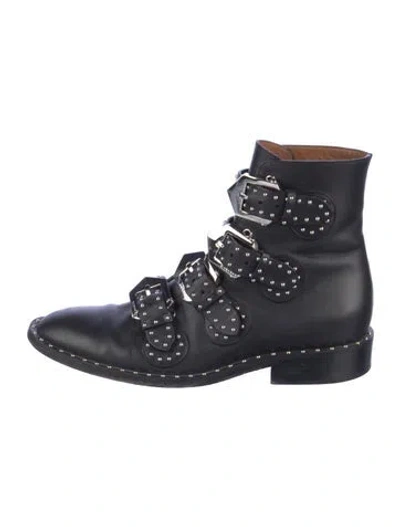 Pre-owned Givenchy Leather Studded Accents Combat Boots In Blue
