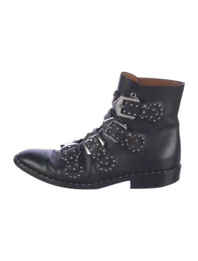 Pre-owned Givenchy Leather Studded Accents Combat Boots In Blue