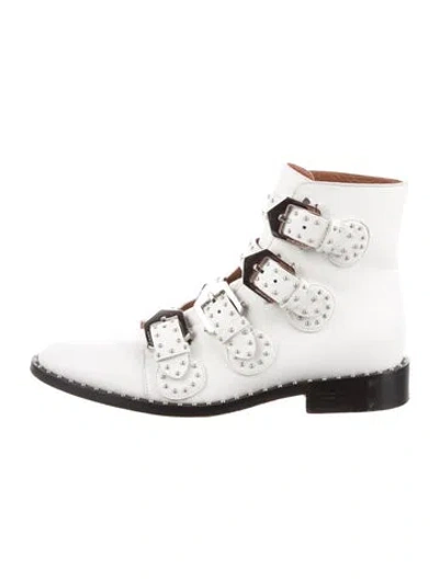Pre-owned Givenchy Leather Studded Accents Combat Boots In White