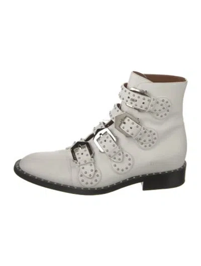 Pre-owned Givenchy Leather Studded Accents Combat Boots In White
