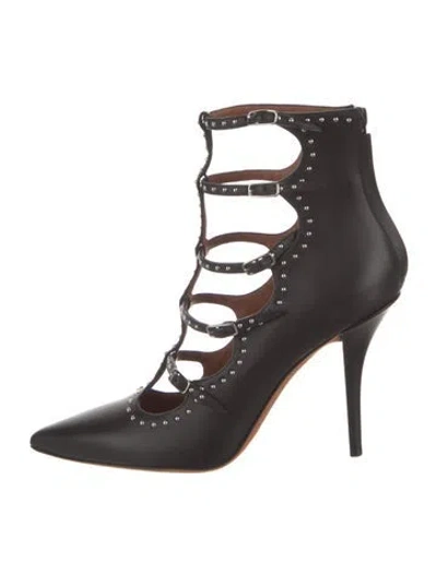 Pre-owned Givenchy Leather Studded Accents Lace-up Boots In Black