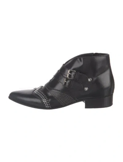 Pre-owned Givenchy Leather Studded Accents Moto Boots In Black