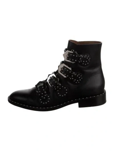 Pre-owned Givenchy Leather Studded Accents Moto Boots In Black