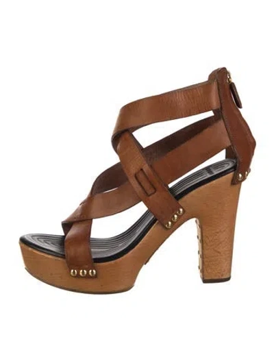 Pre-owned Givenchy Leather Studded Accents Sandals In Brown