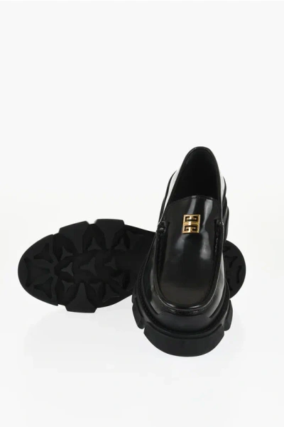 Givenchy Leather Terra Loafers With Front Monogram In Black