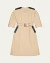 Givenchy Leather-trim Belted Cotton Twill Midi Cocoon Dress In Beige